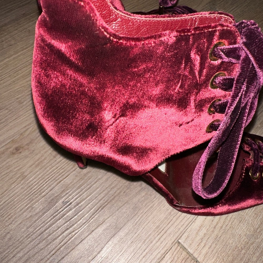 JIMMY CHOO MARI Burgundy Wine Velvet Lace-Up Pumps- SZ IT 36.5 - Picture 9 of 10